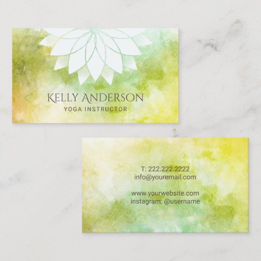 Yoga Instructor Waterverf Lotus Floral Mandala Visitekaartje (Voorkant / Achterkant)