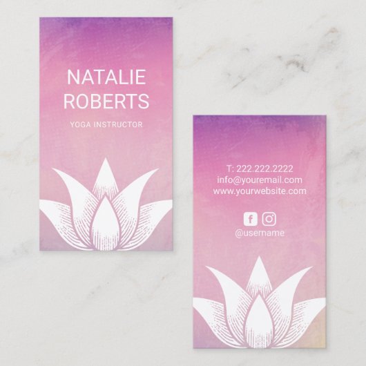 Yoga Instructor Waterverf Lotus Flower Therapist Visitekaartje (Voorkant / Achterkant)