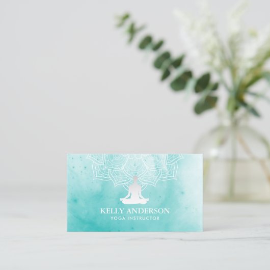 Yoga Instructor Waterverf Lotus Mandala Namaste Visitekaartje (Staand voorkant)