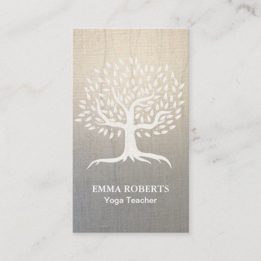 Yoga Instructor Wellness Tree Zen Linen Visitekaartje (Voorkant)