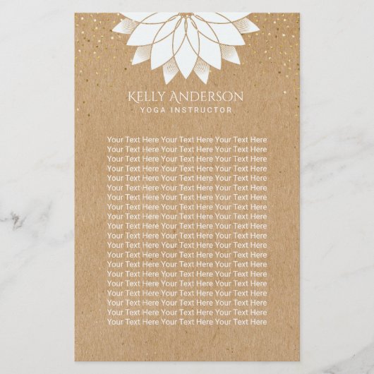 Yoga Instructor White Lotus Floral Rustic Kraft Flyer (Voorkant)