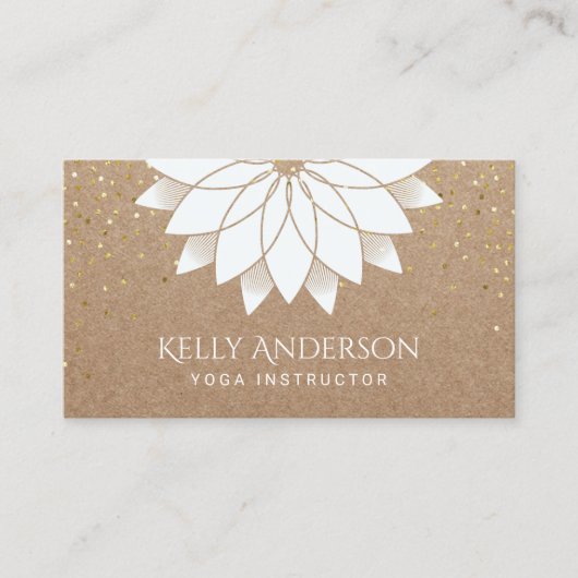 Yoga Instructor White Lotus Floral Rustic Kraft Visitekaartje (Voorkant)