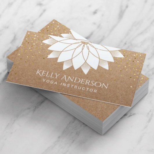 Yoga Instructor White Lotus Floral Rustic Kraft Visitekaartje
