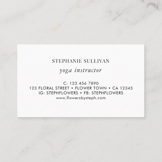 Yoga Instructor Wildflower Visitekaartje (Achterkant)
