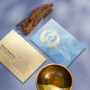 Yoga-instructrice Blauwe & Gouden Meditatiehouding Visitekaartje