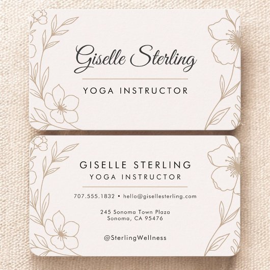 Yoga-instructrice bloemendesign visitekaartje