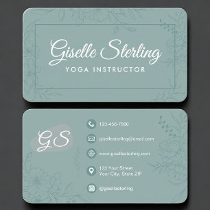 Yoga-instructrice groene turquoise bloem visitekaartje