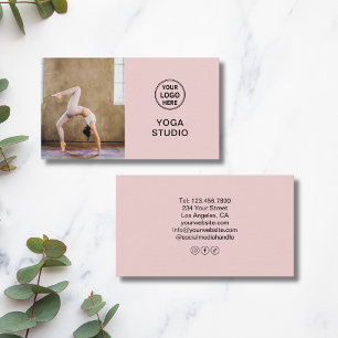 Yoga-instructrice leraar aangepast logo foto roze visitekaartje