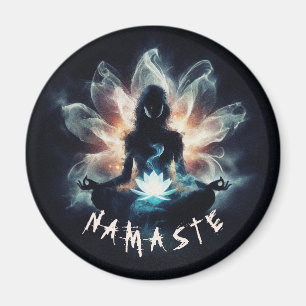 Yoga-instructrice meditatiehouding gloeiende nevel magneet