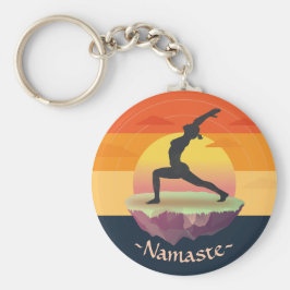 Yoga-instructrice meditatiehouding Zon Vliegend Ei Sleutelhanger