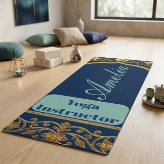 Yoga-instructrice Navyblauw Teal |Gouden Sierbloem Yogamat
