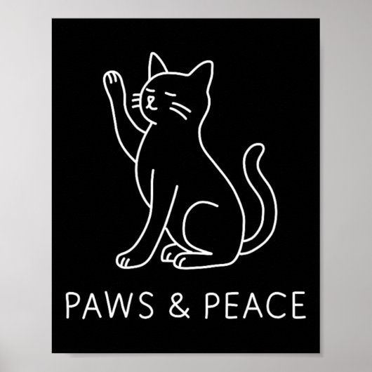 Yoga Kat Lijn Kunst - Poten En Vrede Motief Poster (Voorkant)