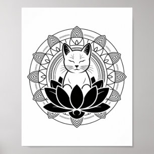 Yoga Kat Lotus Bloem Mindfulness Meditatie T-shirt Poster