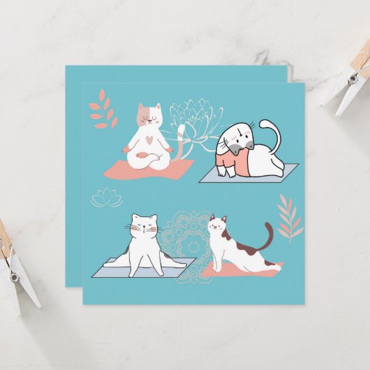 Yoga Katten Lotus Verjaardag Kaart (Voorkant / Achterkant in situ)