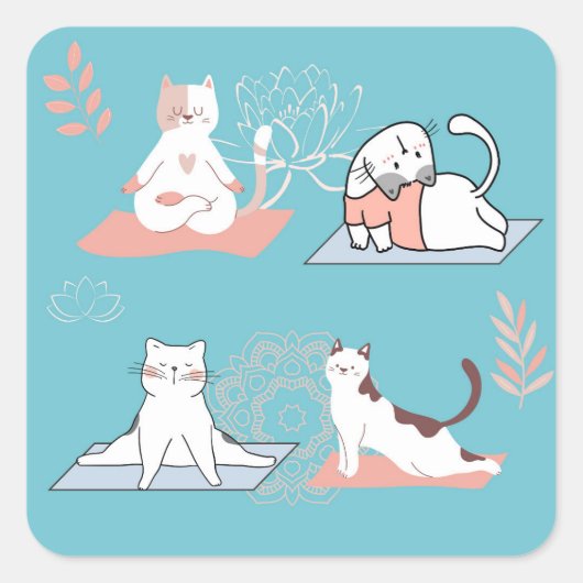 Yoga Katten Lotus Vierkante Sticker (Voorkant)