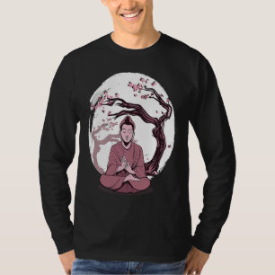 Yoga kersenbloesem boom mediteren Japanse schrift T-shirt