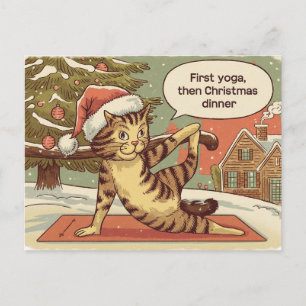 Yoga Kerst Kat Briefkaart