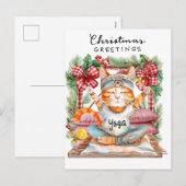 Yoga Kerstman Kat Posing Party Feestdagenkaart (Voorkant / Achterkant)