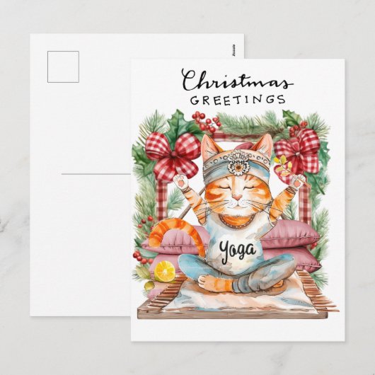 Yoga Kerstman Kat Posing Party Feestdagenkaart (Voorkant / Achterkant)
