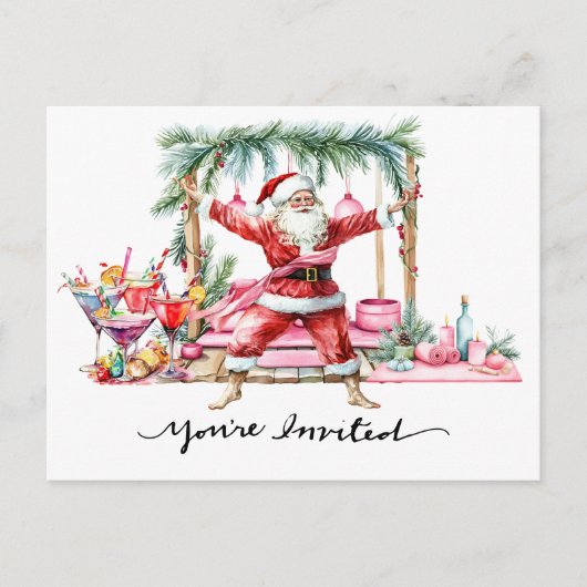 Yoga Kerstman Kerst Poseren Feest uitnodiging (Voorkant)