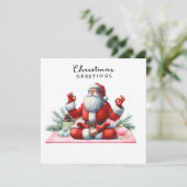 Yoga Kerstman Kerstmis Posing Feest uitnodiging (Staand voorkant)