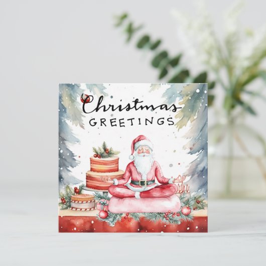 Yoga Kerstman Posing Party uitnodiging (Staand voorkant)