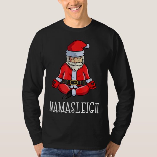 Yoga Kerstmis Namasleigh Santa Meditate T-shirt (Voorkant)