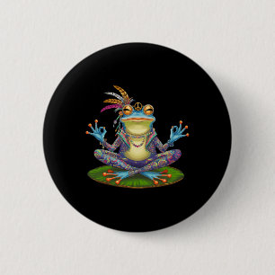 Yoga Kikker Vreedzaam Vrede Hippie Ronde Button 5,7 Cm