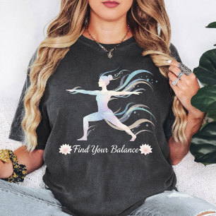 Yoga krijgershouding balans lotus watercolor ontwe t-shirt