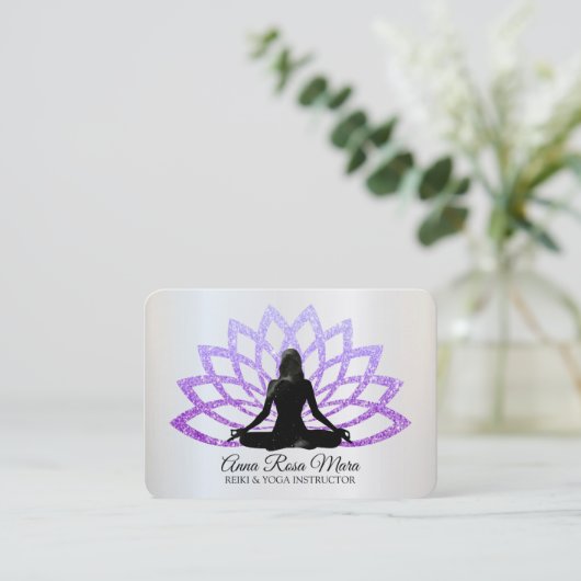 *~* Yoga Lavender Lotus Woman Healing Energy Visitekaartje (Staand voorkant)