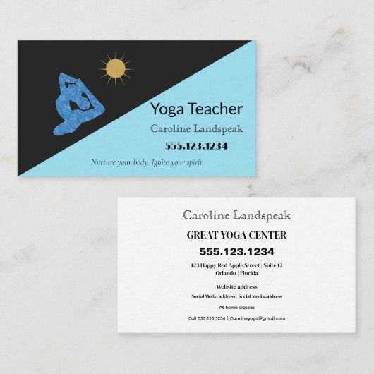 Yoga leraar impressionisme geschilderd hemelsblauw visitekaartje (Voorkant / Achterkant)
