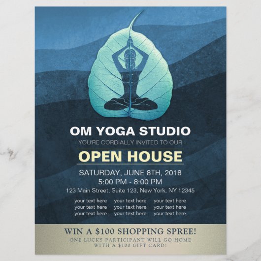 Yoga Leraren Meditatie Pose Bodhi Blaad Open Huis Flyer (Voorkant)