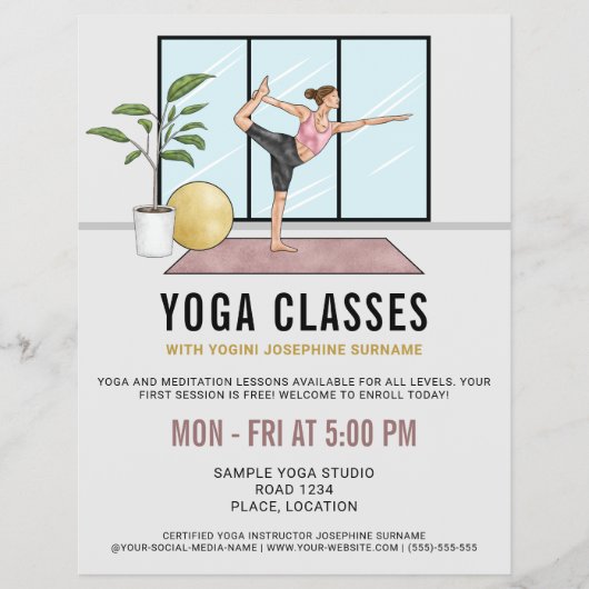 Yoga Lessen Danser Pose Yoga Instructeur Lessen Flyer (Voorkant)