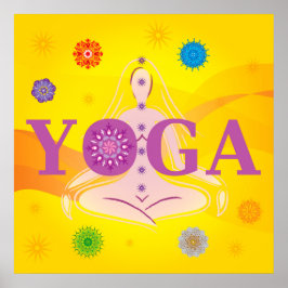 Yoga Letters - Woman Pose - 7 Chakras Multicolored Poster