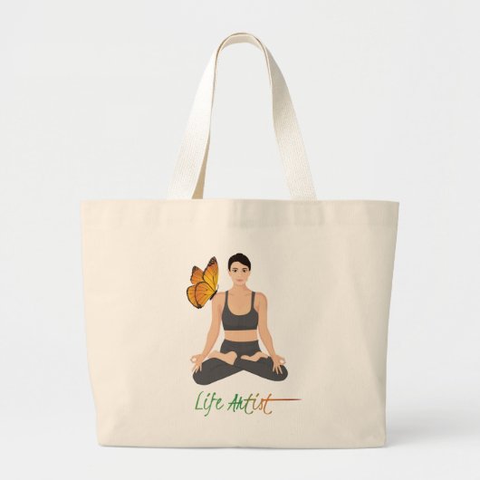 Yoga Life Artist Quote Butterfly Self-Improvement Grote Tote Bag (Voorkant)