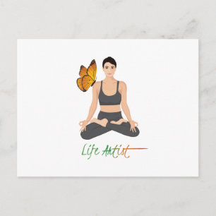 Yoga Life Artist Quote Girl in Lotus Butterfly Briefkaart