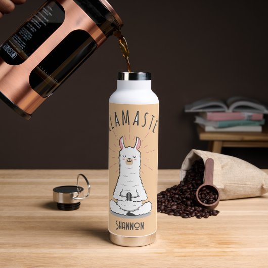 Yoga Llama - Llamaste Pun Monogram Naam Waterfles (Koffie)