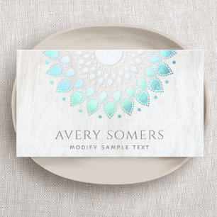 Yoga Lotus Bloem Mandala Wit Hout Visitekaartje