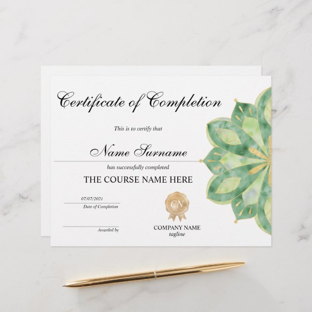 Yoga Lotus Certificate of Completion Award cursus (Voorkant / Achterkant in situ)