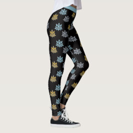 Yoga Lotus Flower Blue Grey Gold Leggings
