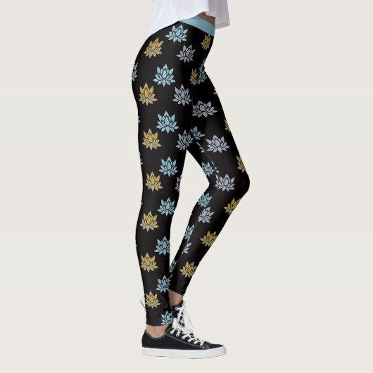 Yoga Lotus Flower Blue Grey Gold Leggings (Rechts)