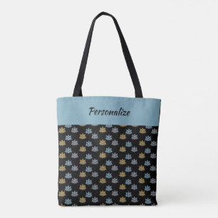 Yoga Lotus Flower Blue Grey Gold op maat Tote Bag