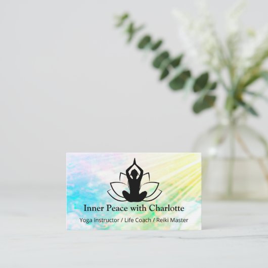 Yoga Lotus Instructeur Reiki Life Coach Waterverf Visitekaartje (Staand voorkant)