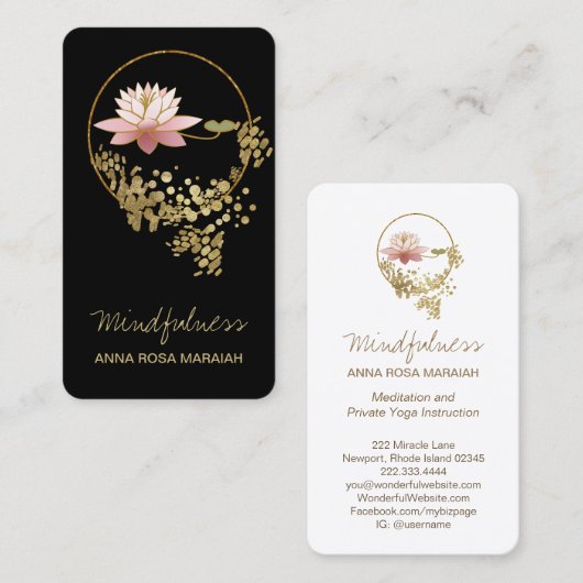 *~* Yoga Lotus Water Lily Mindfulness Glitter Visitekaartje (Voorkant / Achterkant)