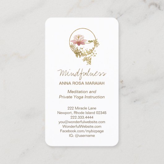 *~* Yoga Lotus Water Lily Mindfulness Glitter Visitekaartje (Achterkant)