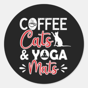 Yoga Lover   Koffiekat en yogha mats Ronde Sticker