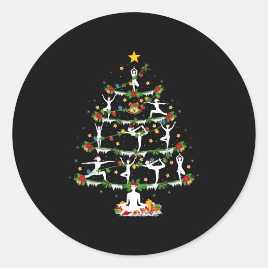Yoga Lover Xmas Lighting Yoga Christmas Tree Ronde Sticker (Voorkant)