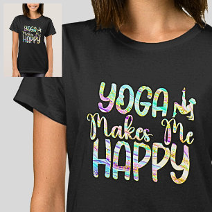 Yoga maakt me blij met pasta, gemarmerd op zwart t-shirt