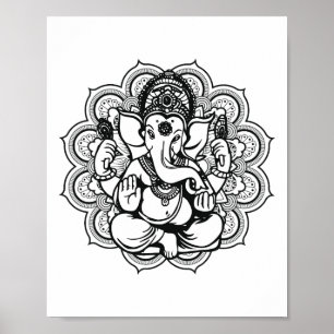 Yoga Mandala Olifant Ganesha Tril Sieraden Chakr Poster