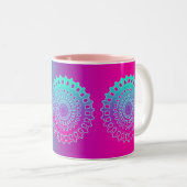 Yoga Mandala Optimistic Happy Rainbow Pastel Tweekleurige Koffiemok (Voorkant rechts)